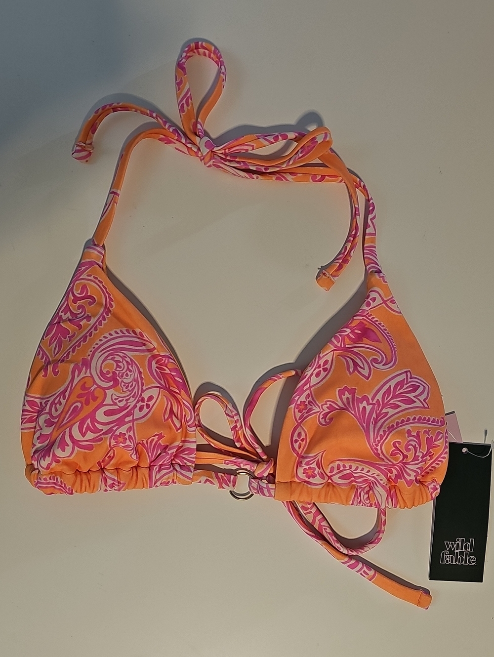 Wild Fable Women's S Orange and Pink Paisley Triangle Bikini Top